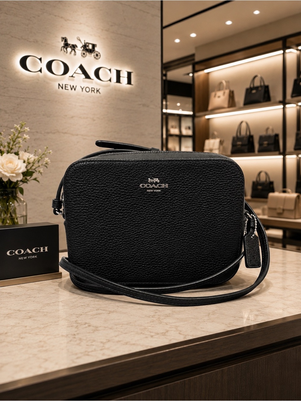 Coach Black Pebbled Leather Crossbody Bag